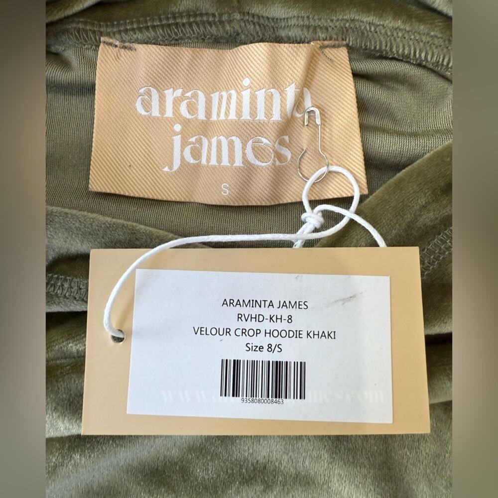 NWT Free People Araminta James Velour Crop Hoodie Khaki Green Size Small - Picture 7 of 12